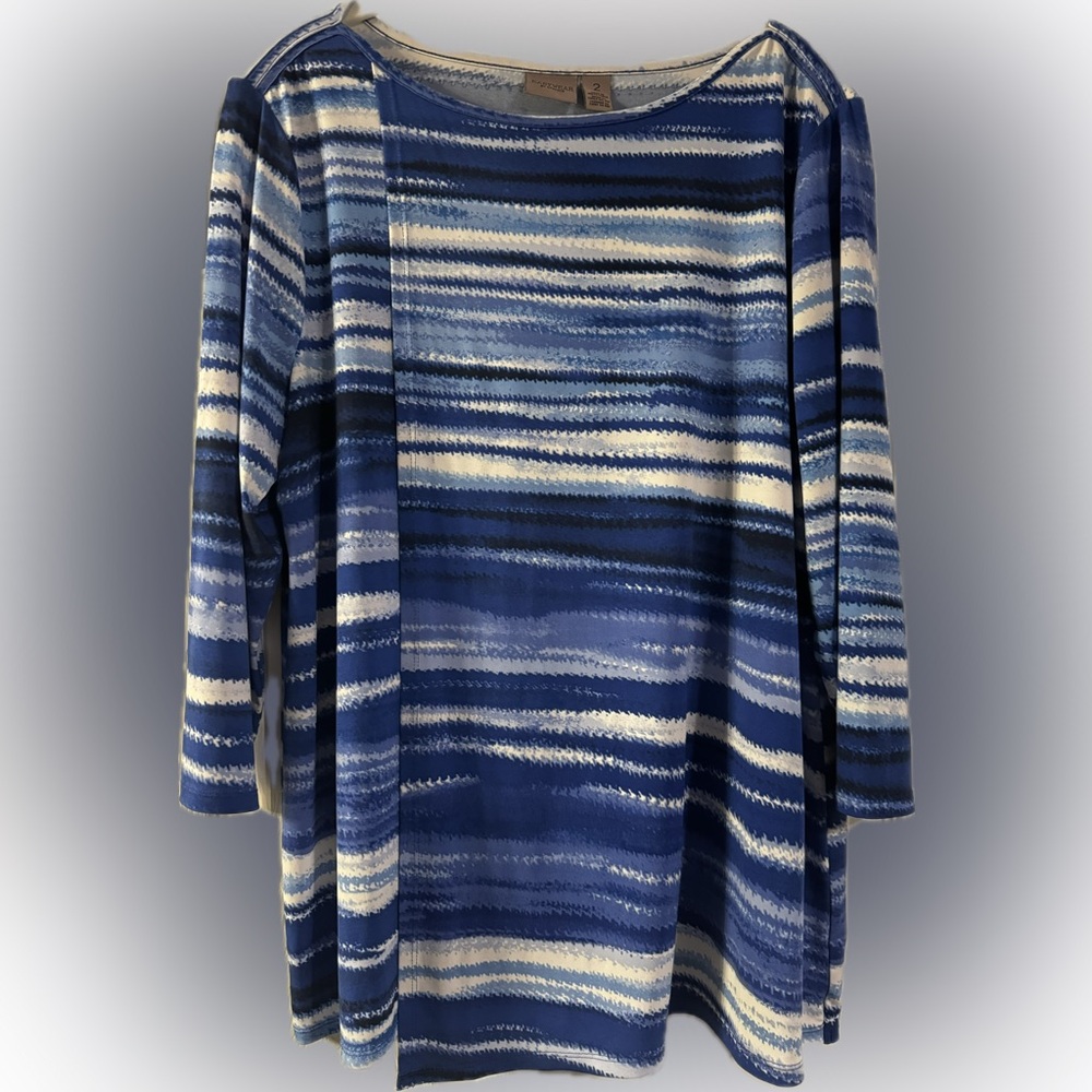 Easywear by Chico’s, Lge, Blue/White, Long sleeved blouse